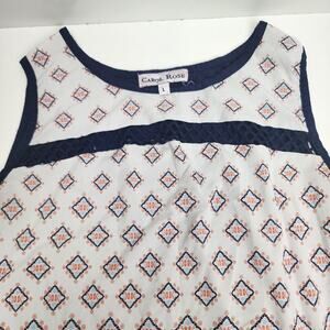 Carol Rose Dark Blue Boho Style Geometric Pattern Front Tank Top Women's Size L